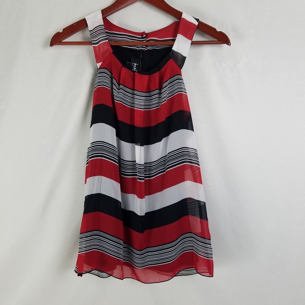 By & By Shirt Juniors Small Multicolor Top Womens Striped Sheer Lined Sleeveless